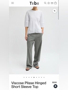 Tibi Viscose Plisse Hinged Short Sleeve Top